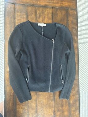 LOFT Black Knit Moto Jacket with Asymmetrical Zip